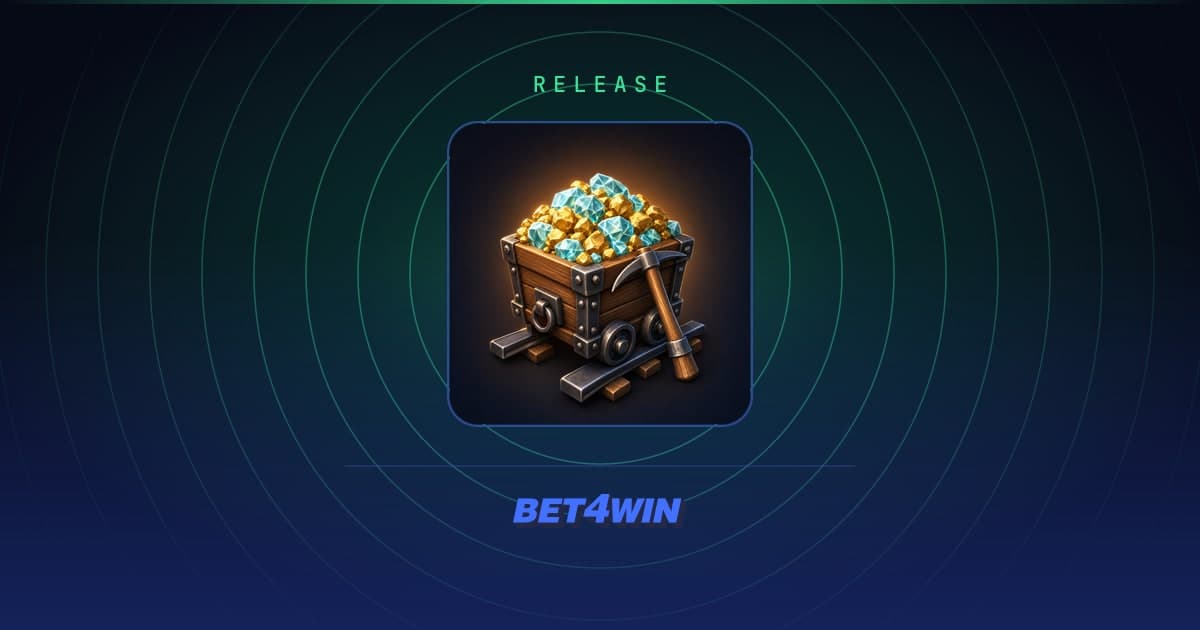 Diamond Mine lobby tile: a wooden mine cart heaped with gold nuggets and pale-teal diamonds on a short iron rail, a pickaxe leaning against it